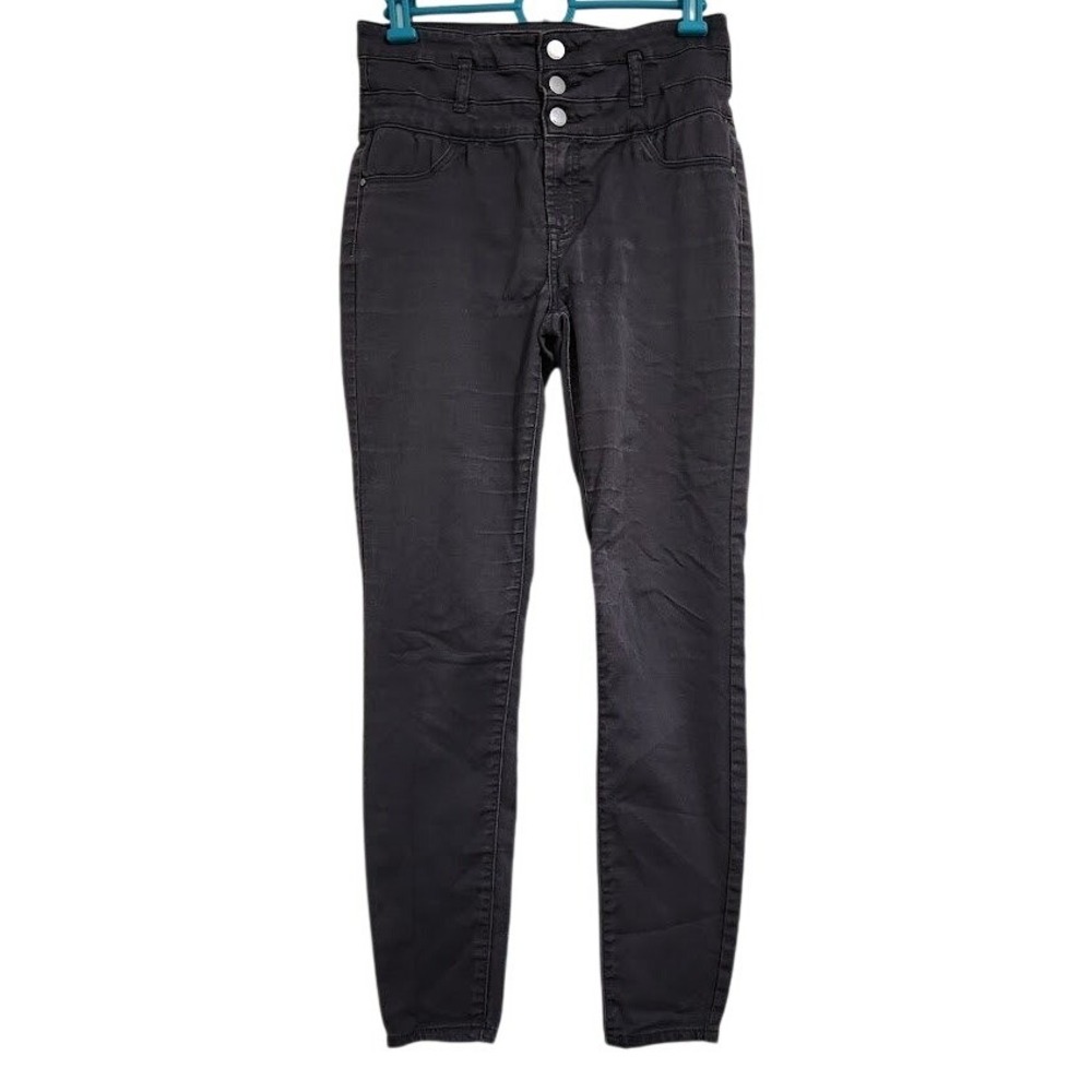 Refuge High Waisted Skinny Jeans Charcoal Gray Triple Button Stretch Size‎ 6 G02